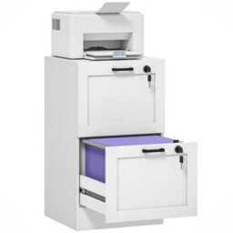 White & 2Drawers Filing Cabinet, Lockable File Cabinet For A4, Letter - thumbnail 1
