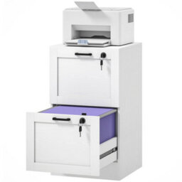 White & 2Drawers Filing Cabinet, Lockable File Cabinet For A4, Letter - thumbnail 4