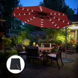 Sundaze 3M Wine Red Led Garden Banana Parasol Cantilever Umbrella Patio Hanging, Base & Weather Protective Cover
