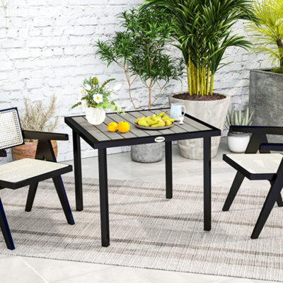 Outsunny Garden Table For 4 Person With Parasol Hole, Light Grey - image 1