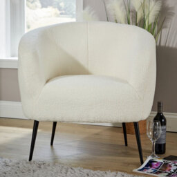 Home Source Elko Round Back White Faux Fur Occasional Accent Chair - thumbnail 3
