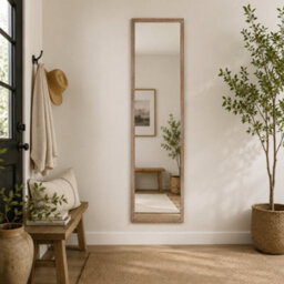 Oak Effect Rectangular Wall-Mounted Full Length Framed Mirror, (H)125Cm (W)34Cm
