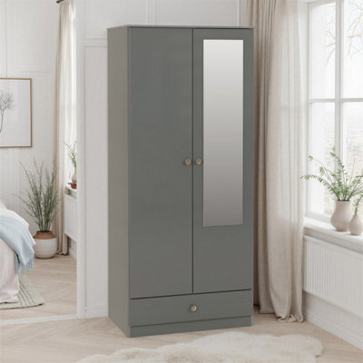 Seconique Denver 2 Door 1 Drawer Mirrored Wardrobe - Grey Gloss - image 1
