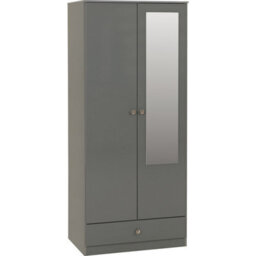 Seconique Denver 2 Door 1 Drawer Mirrored Wardrobe - Grey Gloss - thumbnail 2
