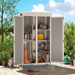 Outsunny Outdoor Storage Cabinet With Removable Shelves, White And Black - thumbnail 9