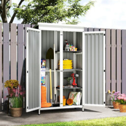 Outsunny Outdoor Storage Cabinet With Removable Shelves, White And Black - thumbnail 8
