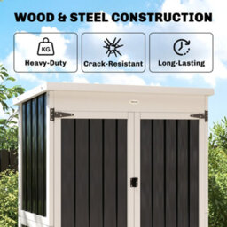 Outsunny Outdoor Storage Cabinet With Removable Shelves, White And Black - thumbnail 4