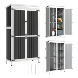 Outsunny Outdoor Storage Cabinet With Removable Shelves, White And Black - thumbnail 2