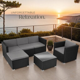 Tectake Garden Furniture Set Lignano - Modular Sofa With Armchair, Stool, Coffee Table  - Black - thumbnail 8