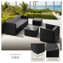 Tectake Garden Furniture Set Lignano - Modular Sofa With Armchair, Stool, Coffee Table  - Black - thumbnail 4