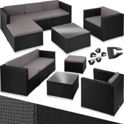 Tectake Garden Furniture Set Lignano - Modular Sofa With Armchair, Stool, Coffee Table  - Black