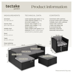 Tectake Garden Furniture Set Lignano - Modular Sofa With Armchair, Stool, Coffee Table  - Black - thumbnail 6