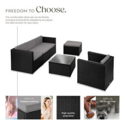 Tectake Garden Furniture Set Lignano - Modular Sofa With Armchair, Stool, Coffee Table  - Black - thumbnail 3