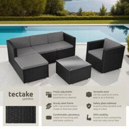 Tectake Garden Furniture Set Lignano - Modular Sofa With Armchair, Stool, Coffee Table  - Black - thumbnail 2