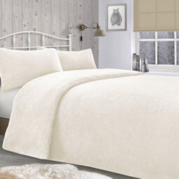 Velosso Cream Plain Teddy Fleece Duvet Cover And Pillowcase Set Double