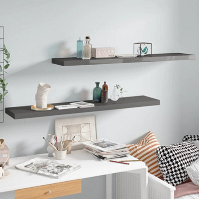 Berkfield Floating Wall Shelves 2 Pcs High Gloss Grey 120X23.5X3.8 Cm Mdf - image 1