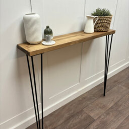 Off the Grain Rustic Console Table With Steel Hairpin Legs -  Hallway Wooden Table  - Jacobean Finish 140Cm Length