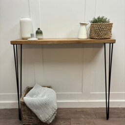 Off the Grain Rustic Console Table With Steel Hairpin Legs -  Hallway Wooden Table  - Jacobean Finish 140Cm Length - thumbnail 2