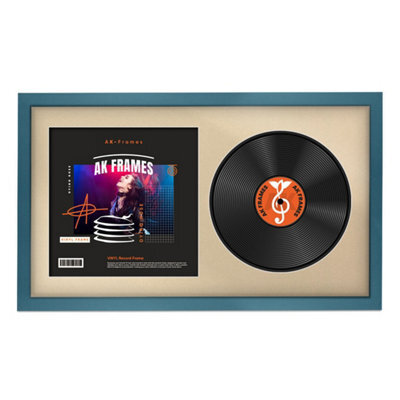 "30X17"" Navy Blue Sleek Vinyl Record Frame With Ivory Mount For 12 Inch Lp Album Cover & Disc - Ak Frames" - image 1