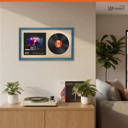 "30X17"" Navy Blue Sleek Vinyl Record Frame With Ivory Mount For 12 Inch Lp Album Cover & Disc - Ak Frames" - thumbnail 5