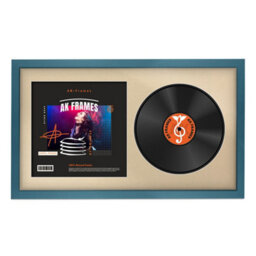 "30X17"" Navy Blue Sleek Vinyl Record Frame With Ivory Mount For 12 Inch Lp Album Cover & Disc - Ak Frames"