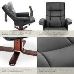 Tectake 1 Armchair - With Stool, Adjustable Backrest, Rotatable  - Black/brown - thumbnail 5