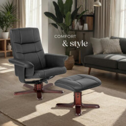 Tectake 1 Armchair - With Stool, Adjustable Backrest, Rotatable  - Black/brown - thumbnail 7
