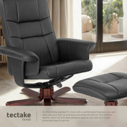 Tectake 1 Armchair - With Stool, Adjustable Backrest, Rotatable  - Black/brown - thumbnail 4