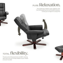 Tectake 1 Armchair - With Stool, Adjustable Backrest, Rotatable  - Black/brown - thumbnail 3