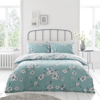 Gc Gaveno Cavailia Floral Birds Green Double Duvet Set With Pillowcase,luxurious Reversible Quilt Cover. - image 1