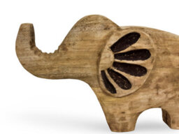 Mango Wood Elephant Sculpture - Hand-Carved Small Elephant Ornament For Home Accessories - Natural Finish - 23.5X16X10.5Cm - thumbnail 5