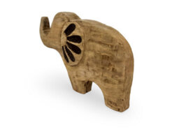 Mango Wood Elephant Sculpture - Hand-Carved Small Elephant Ornament For Home Accessories - Natural Finish - 23.5X16X10.5Cm - thumbnail 2
