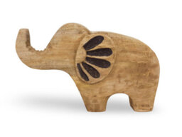 Mango Wood Elephant Sculpture - Hand-Carved Small Elephant Ornament For Home Accessories - Natural Finish - 23.5X16X10.5Cm