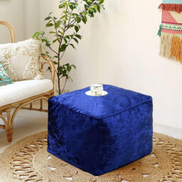 istyle mode Blue Crushed Velvet Bean Bag Pouffe Foot Rest - thumbnail 2
