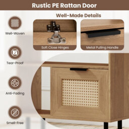 Gainoom Boho Rattan Side End Table Wooden Rustic Accent Bedside Table W/ Open Storage Shelf & Cabinet - thumbnail 7