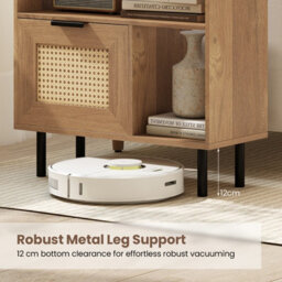 Gainoom Boho Rattan Side End Table Wooden Rustic Accent Bedside Table W/ Open Storage Shelf & Cabinet - thumbnail 9
