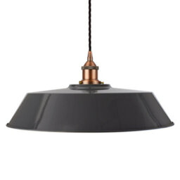 Slate Grey Large Chancery Painted Dome Pendant Light With Matt Antique Copper Lamp Holder And Black Twisted Cable - Se Home - thumbnail 1