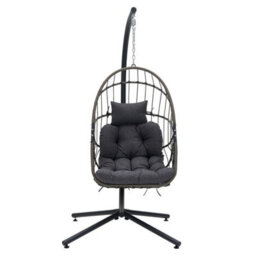 Breeins Brown Black Outdoor Indoor Swing Hanging Egg Chair With Cushion And Headrest - thumbnail 3