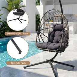 Breeins Brown Black Outdoor Indoor Swing Hanging Egg Chair With Cushion And Headrest - thumbnail 2