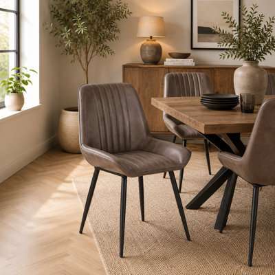 Where Saints Go Ltd Pack Of 2 Brooklyn Grey Ribbed Buffalo Leather Dining Chairs, Matt Black Metal Frames By Where Saints Go - image 1