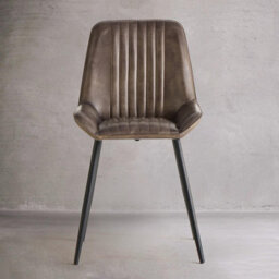 Where Saints Go Ltd Pack Of 2 Brooklyn Grey Ribbed Buffalo Leather Dining Chairs, Matt Black Metal Frames By Where Saints Go - thumbnail 3