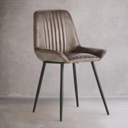 Where Saints Go Ltd Pack Of 2 Brooklyn Grey Ribbed Buffalo Leather Dining Chairs, Matt Black Metal Frames By Where Saints Go - thumbnail 2