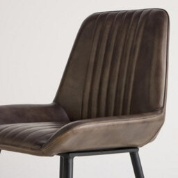 Where Saints Go Ltd Pack Of 2 Brooklyn Grey Ribbed Buffalo Leather Dining Chairs, Matt Black Metal Frames By Where Saints Go - thumbnail 7