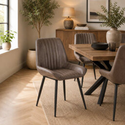 Where Saints Go Ltd Pack Of 2 Brooklyn Grey Ribbed Buffalo Leather Dining Chairs, Matt Black Metal Frames By Where Saints Go - thumbnail 1