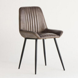 Where Saints Go Ltd Pack Of 2 Brooklyn Grey Ribbed Buffalo Leather Dining Chairs, Matt Black Metal Frames By Where Saints Go - thumbnail 4
