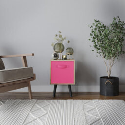 Urbn-Living Urbnliving 50Cm Height Dark Pink 1-Drawer Cube Oak Shelving Unit With Scandinavian Black Legs - thumbnail 2