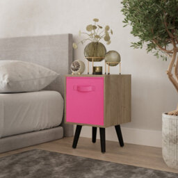 Urbn-Living Urbnliving 50Cm Height Dark Pink 1-Drawer Cube Oak Shelving Unit With Scandinavian Black Legs - thumbnail 1