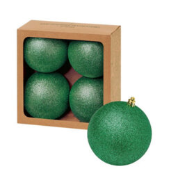 Premier Decorations Limited 4 Large Green Christmas Baubles 10Cm Hanging Glitter Tree Ornament Decoration
