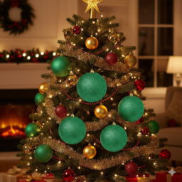 Premier Decorations Limited 4 Large Green Christmas Baubles 10Cm Hanging Glitter Tree Ornament Decoration - thumbnail 5