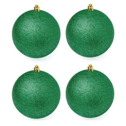 Premier Decorations Limited 4 Large Green Christmas Baubles 10Cm Hanging Glitter Tree Ornament Decoration - thumbnail 4